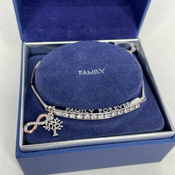 Brilliance Crystal Infinity Bar Adjustable Bracelet Family Forever Infinity Tree - Picture 1 of 9